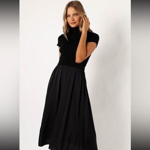 Black midi dress, black turtle neck